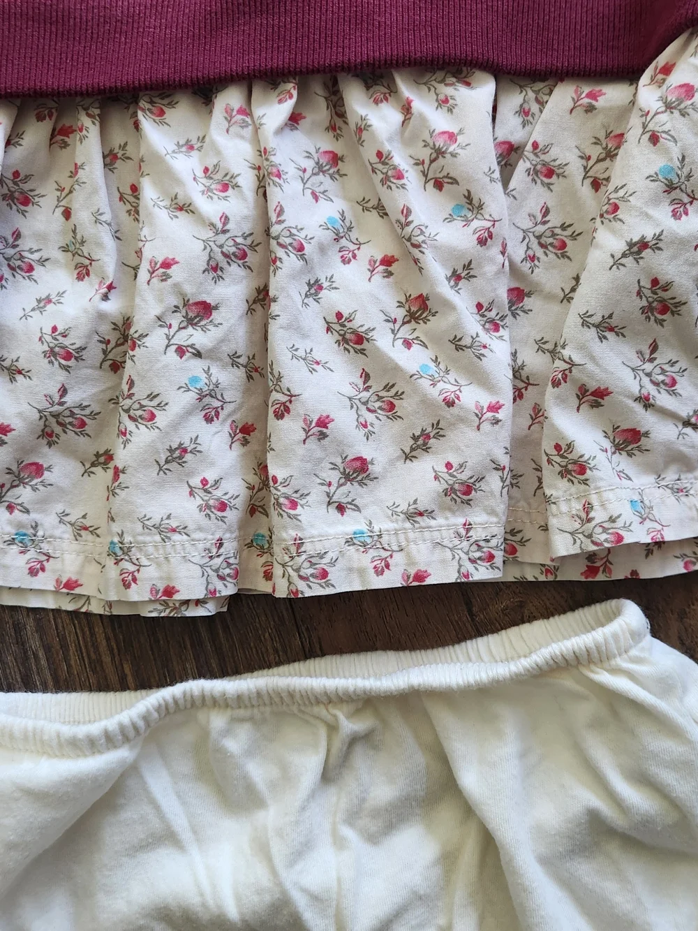 Kids Maroon Layered Dress Top with Floral Skirt and White Bloomers